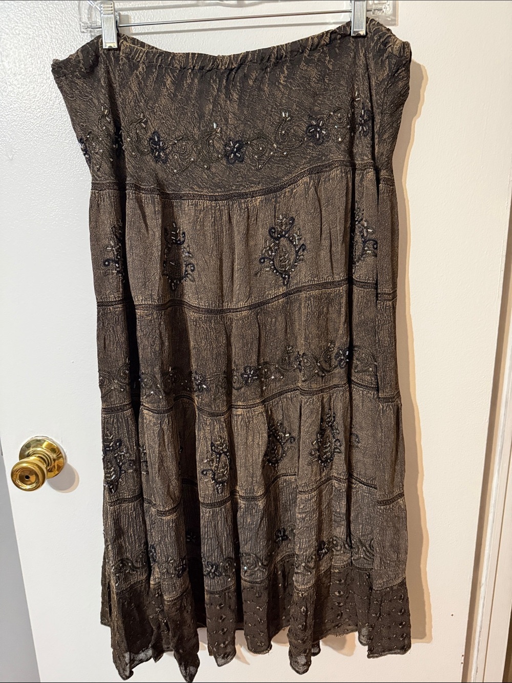 Wish Brown Strapless Embroidered Midi Dress